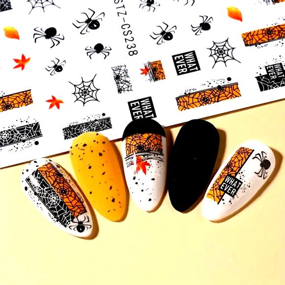 6pc Halloween Pumpkin Spiders Fall Autumn Nail Art Stickers - Self Adhesive - Picture 1 of 9